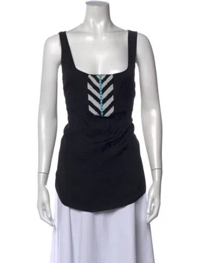 Pre-owned Mara Hoffman Graphic Print Square Neckline Top In Black
