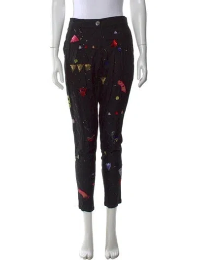 Pre-owned Mara Hoffman Graphic Print Straight Leg Pants In Black