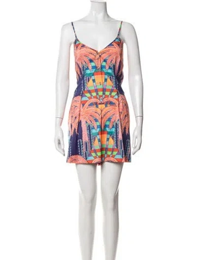 Pre-owned Mara Hoffman Graphic Print V-neck Romper In Multicolor