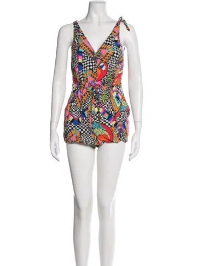 Pre-owned Mara Hoffman Graphic Print V-neck Romper In Orange
