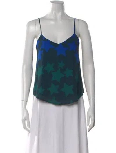 Pre-owned Mara Hoffman Graphic Print V-neck Top In Blue