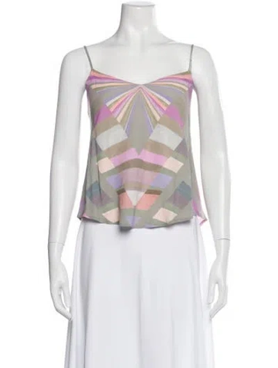 Pre-owned Mara Hoffman Graphic Print V-neck Top In Gray
