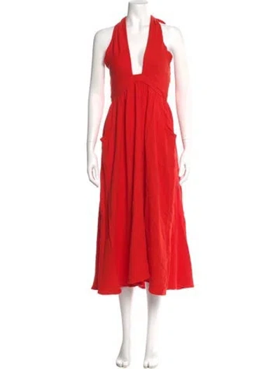 Pre-owned Mara Hoffman Halterneck Midi Length Dress In Red