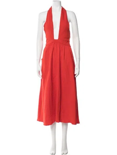 Pre-owned Mara Hoffman Halterneck Midi Length Dress In Red