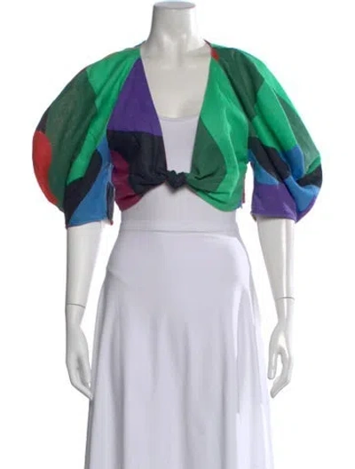Pre-owned Mara Hoffman Hemp Colorblock Pattern Crop Top In Black/blue