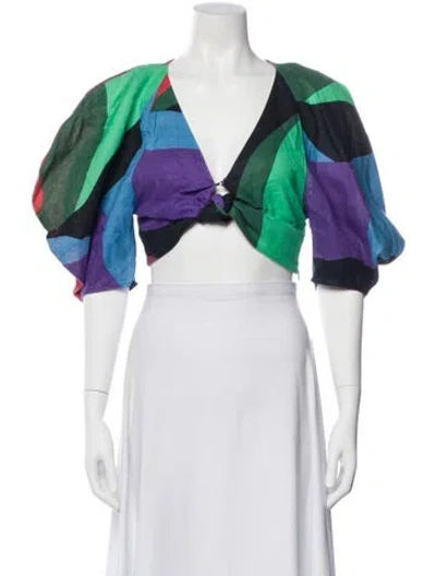 Pre-owned Mara Hoffman Hemp Colorblock Pattern Crop Top In Multi