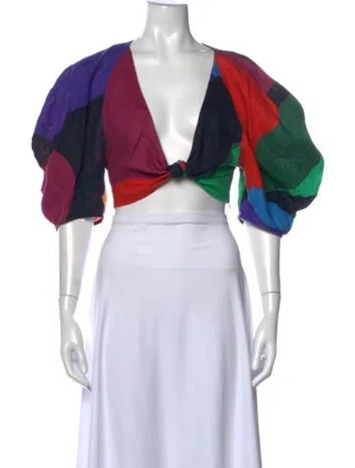 Pre-owned Mara Hoffman Hemp Colorblock Pattern Crop Top In Purple