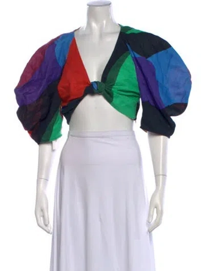 Pre-owned Mara Hoffman Hemp Colorblock Pattern Crop Top In Purple