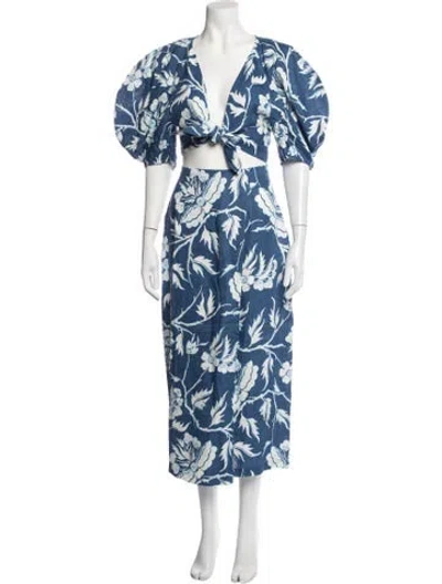 Pre-owned Mara Hoffman Hemp Floral Print Skirt Set In Blue