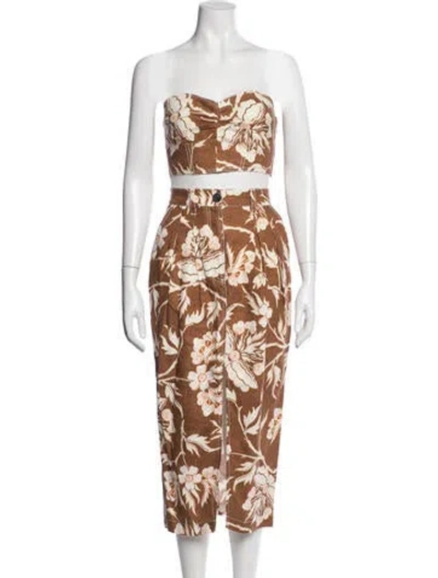 Pre-owned Mara Hoffman Hemp Floral Print Skirt Set In Brown