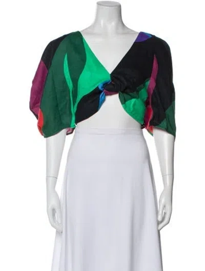 Pre-owned Mara Hoffman Hemp Graphic Print Crop Top In Blue