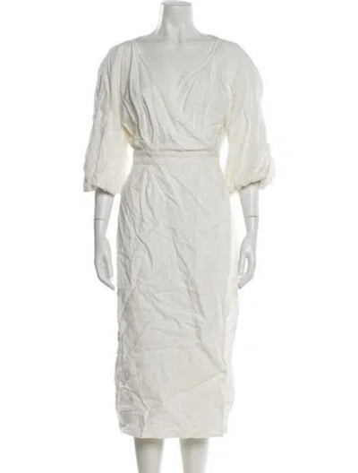 Pre-owned Mara Hoffman Hemp Midi Length Dress In White