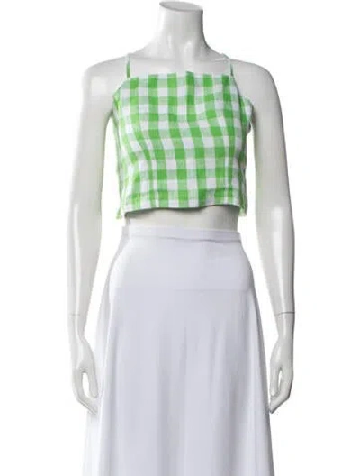 Pre-owned Mara Hoffman Hemp Plaid Print Crop Top In Green