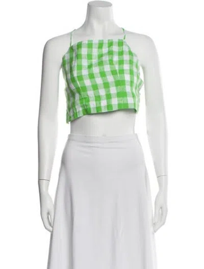Pre-owned Mara Hoffman Hemp Plaid Print Crop Top In Multi