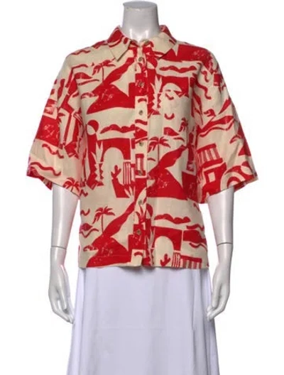 Pre-owned Mara Hoffman Hemp Printed Button-up Top In Red