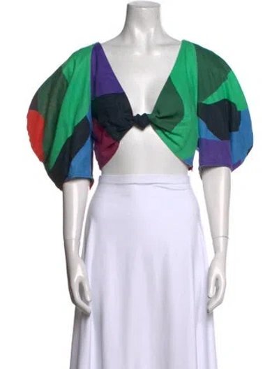 Pre-owned Mara Hoffman Hemp Printed Crop Top In Red