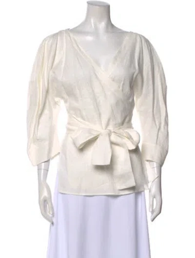 Pre-owned Mara Hoffman Hemp V-neck Blouse In Neutral