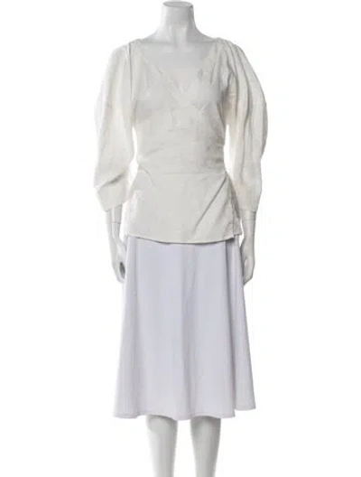 Pre-owned Mara Hoffman Hemp V-neck Blouse In White