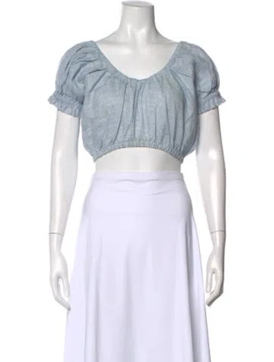 Pre-owned Mara Hoffman Hemp V-neck Crop Top In Blue