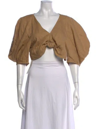 Pre-owned Mara Hoffman Hemp V-neck Crop Top In Neutrals