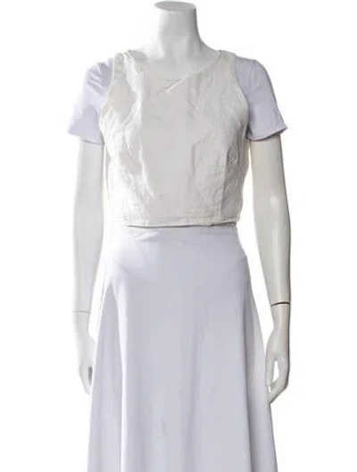 Pre-owned Mara Hoffman Linen Bateau Neckline Crop Top In White
