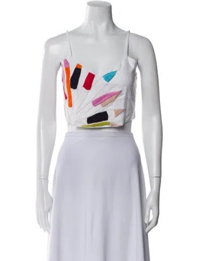 Pre-owned Mara Hoffman Linen Graphic Print Crop Top In White