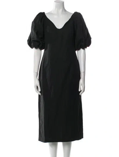 Pre-owned Mara Hoffman Linen Midi Length Dress In Black