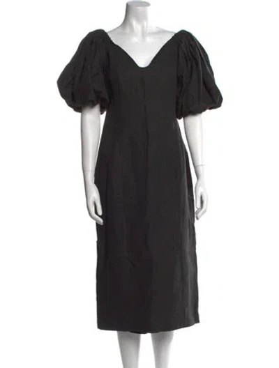 Pre-owned Mara Hoffman Linen Midi Length Dress In Black