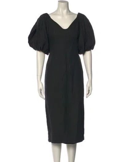Pre-owned Mara Hoffman Linen Midi Length Dress In Black