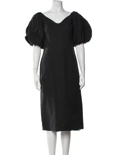 Pre-owned Mara Hoffman Linen Midi Length Dress In Black