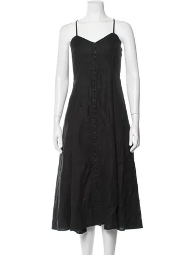 Pre-owned Mara Hoffman Linen Midi Length Dress In Black