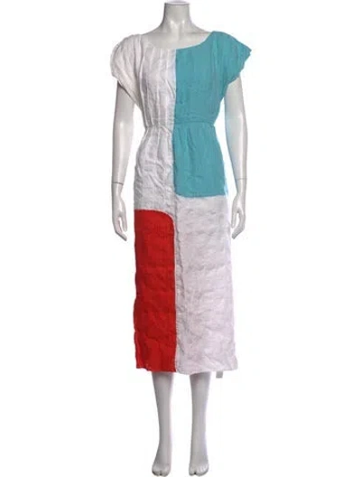 Pre-owned Mara Hoffman Linen Midi Length Dress In Green/white