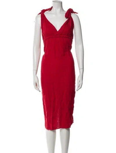 Pre-owned Mara Hoffman Linen Midi Length Dress In Red