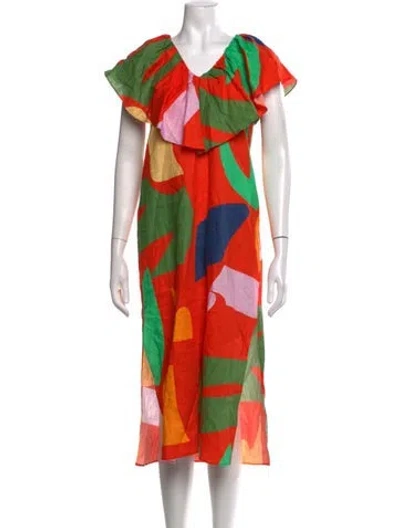 Pre-owned Mara Hoffman Linen Midi Length Dress In Red