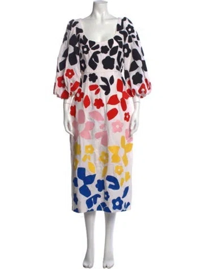 Pre-owned Mara Hoffman Linen Midi Length Dress In White