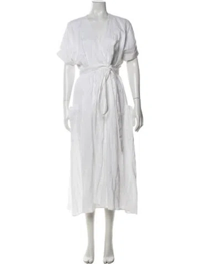 Pre-owned Mara Hoffman Linen Midi Length Dress In White