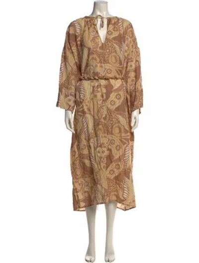 Pre-owned Mara Hoffman Linen Midi Length Dress In Yellow
