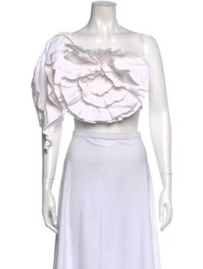 Pre-owned Mara Hoffman Linen One-shoulder Crop Top In White