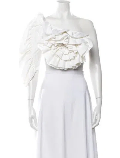 Pre-owned Mara Hoffman Linen One-shoulder Top In White