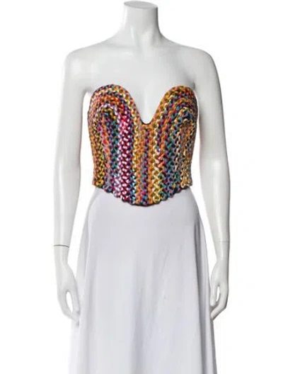 Pre-owned Mara Hoffman Linen Patterned Crop Top In Multi