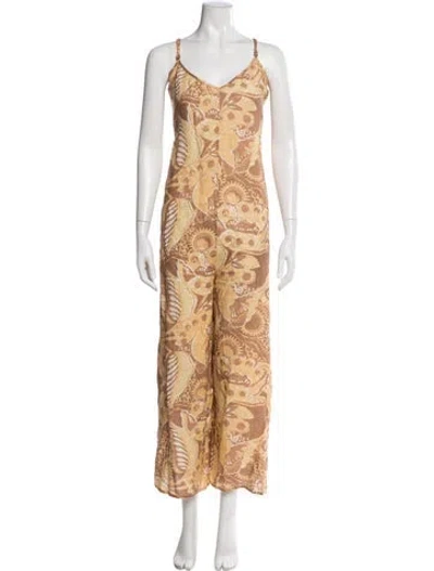 Pre-owned Mara Hoffman Linen Patterned Jumpsuit In Neutral