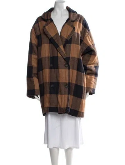 Pre-owned Mara Hoffman Linen Plaid Print Coat In Brown