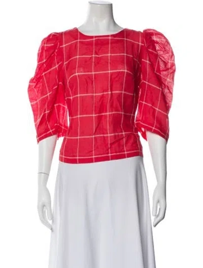 Pre-owned Mara Hoffman Linen Plaid Print Top In Pink