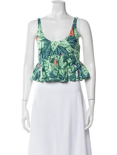 Pre-owned Mara Hoffman Linen Printed Crop Top In Green