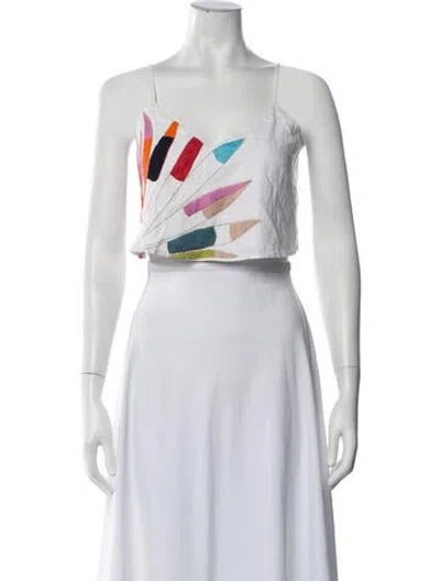 Pre-owned Mara Hoffman Linen Printed Crop Top In White