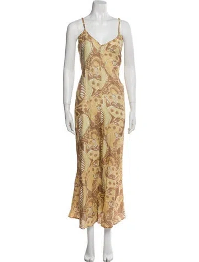 Pre-owned Mara Hoffman Linen Printed Jumpsuit In Neutral