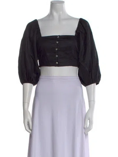 Pre-owned Mara Hoffman Linen Square Neckline Crop Top In Black