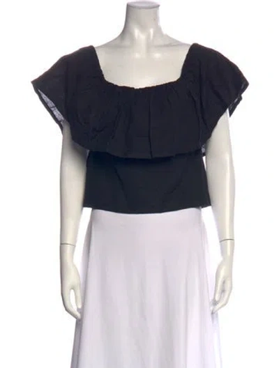 Pre-owned Mara Hoffman Linen Square Neckline Crop Top In Black