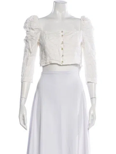Pre-owned Mara Hoffman Linen Square Neckline Crop Top In Neutral