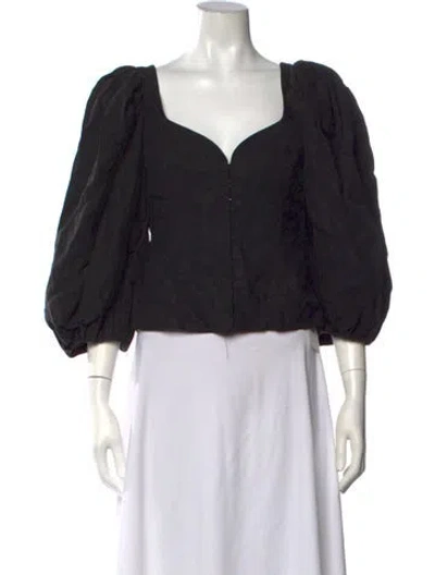 Pre-owned Mara Hoffman Linen Square Neckline Top In Black